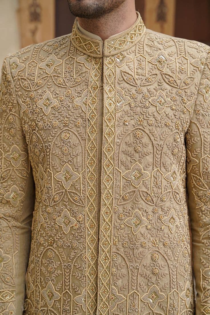 Cream Embroidered Prince Coat Fabric