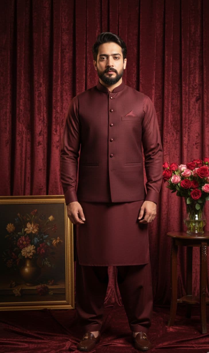 Maroon Velvet Waistcoat Fabric